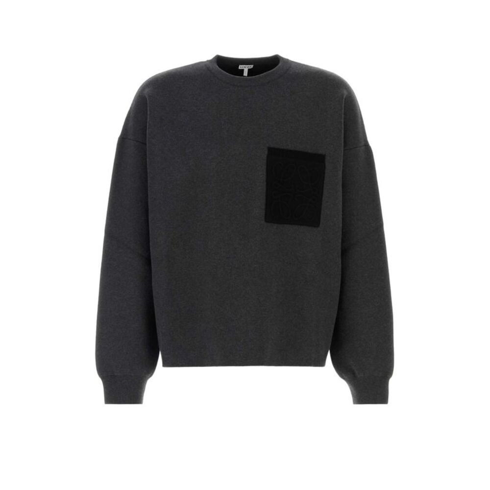 Loewe Men Dark Grey Stretch Cotton Blend Sweater